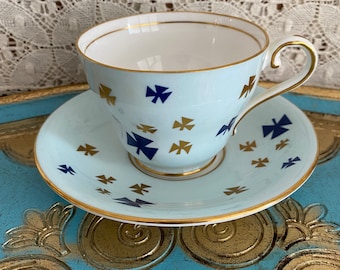 Special edition vintage aynsley girls scout blue tea cup and saucer, gift for her, wedding gift, unique English tea cup collectible