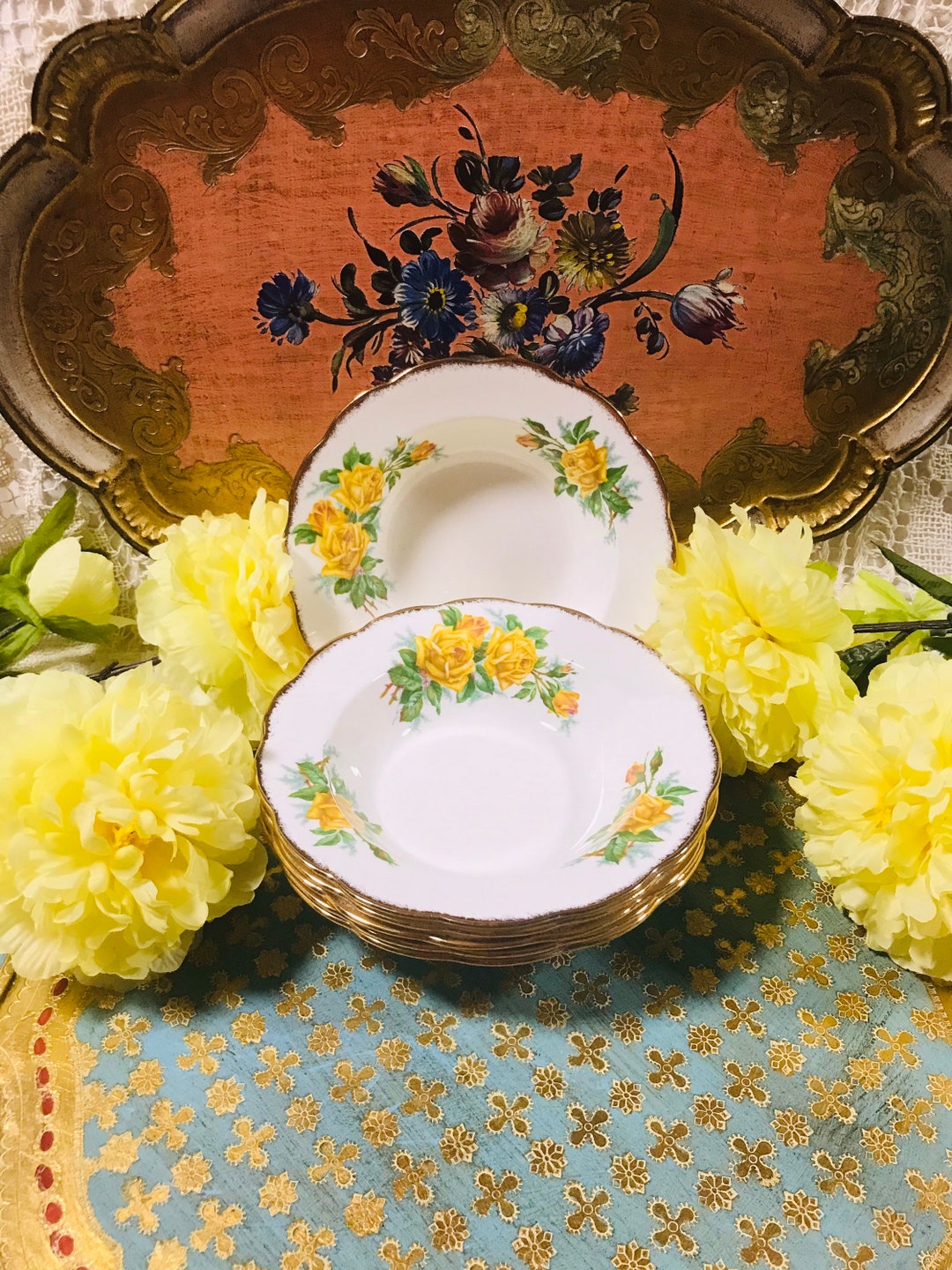 PRICE EACH Rare Royal Albert Tea Rose Yellow Large Rimmed Soup Bowl 8”  Bone China England, Mint Gorgeous Canada