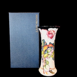 Moorcroft pottery large Chawton Rose vase 10” T by Emma Bossons 2006 England, in original box , collectible gift.