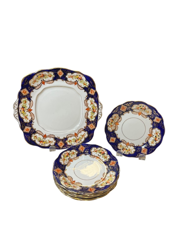 ヴィンテージ ロイヤルアルバート クラウンチャイナ 手描き青伊万里