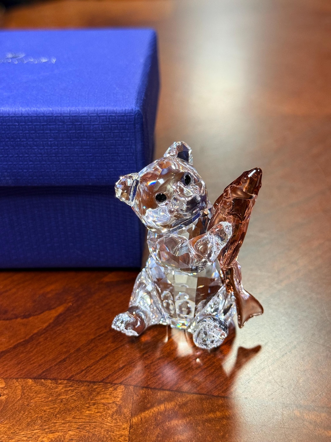 Swarovski Crystal Figurine Encounters Bear With Fish in Original