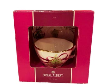 Royal Albert Christmas Tree tea cup and saucer set bone china in original box, new.