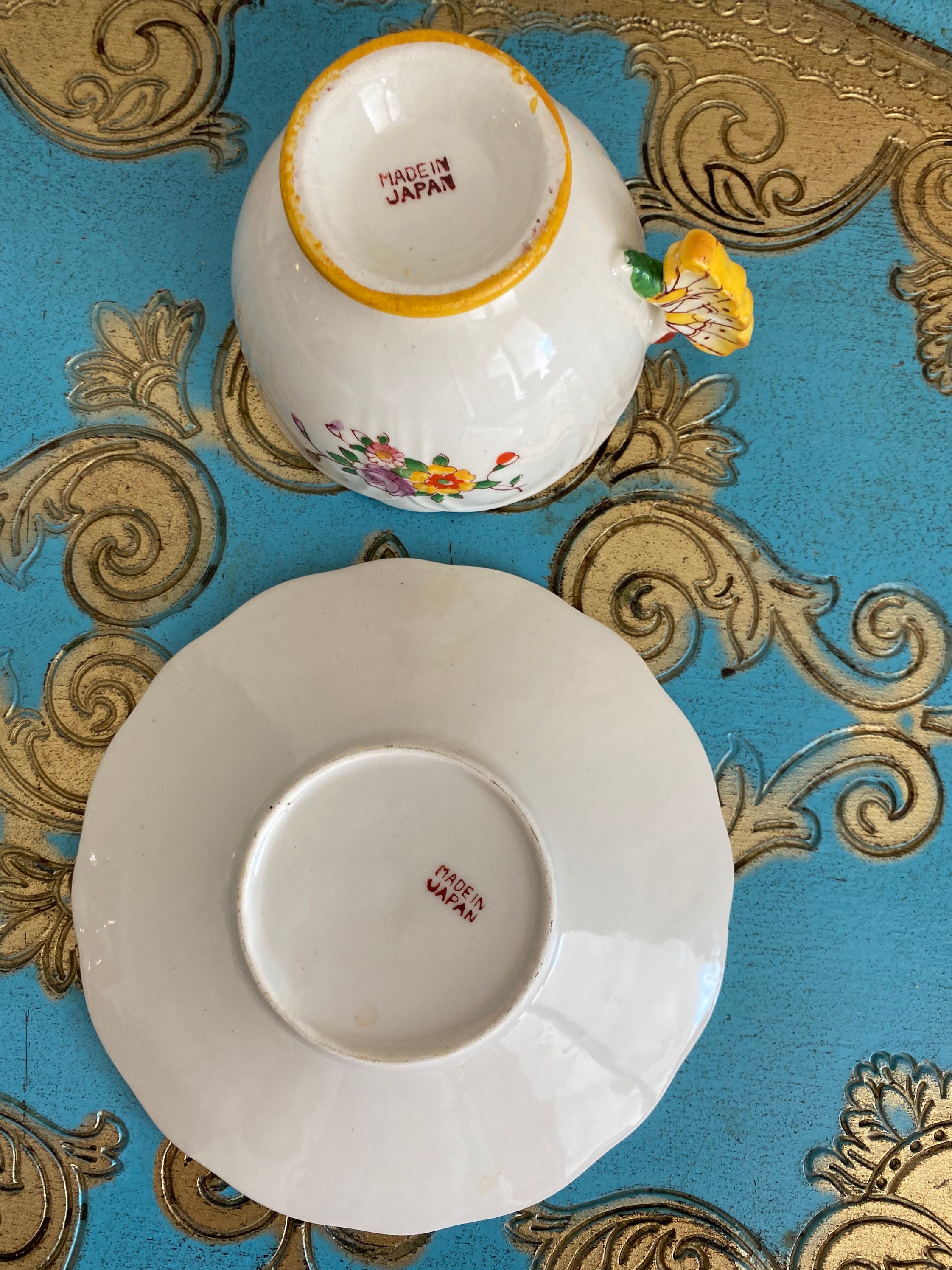 As is Vintage Made in Japan Handpainted Butterfly Handle Tea As is Vintage Made in Japan Handpainted Butterfly Handle Tea