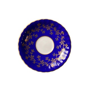 Soucoupe de remplacement Aynsley bleu cobalt avec feuilles d'or. Soucoupe en forme d'Oban uniquement