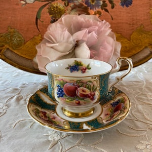 Paragon green fruit peaches tea cup and saucer