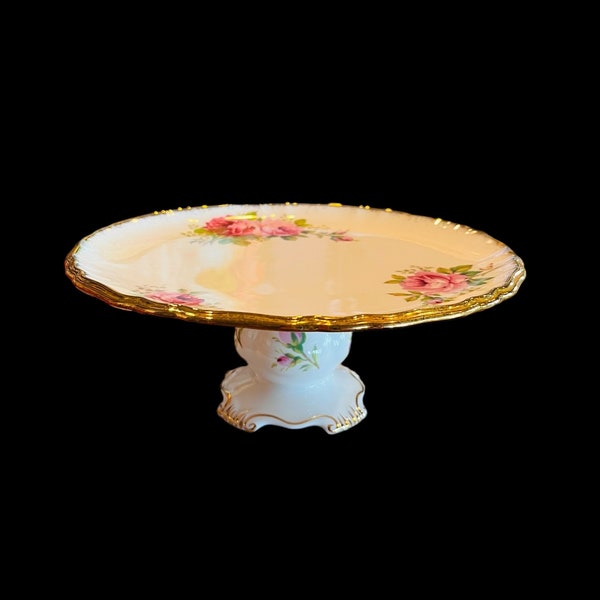 Vintage Royal Albert American Beauty pedestal footed cake stand bone china England, gorgeous afternoon tea party gift.