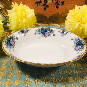 Royal Albert Moonlight Oval grande tigela de vegetais Bone China Inglaterra, lindo presente para ela, peça de servir rosa azul