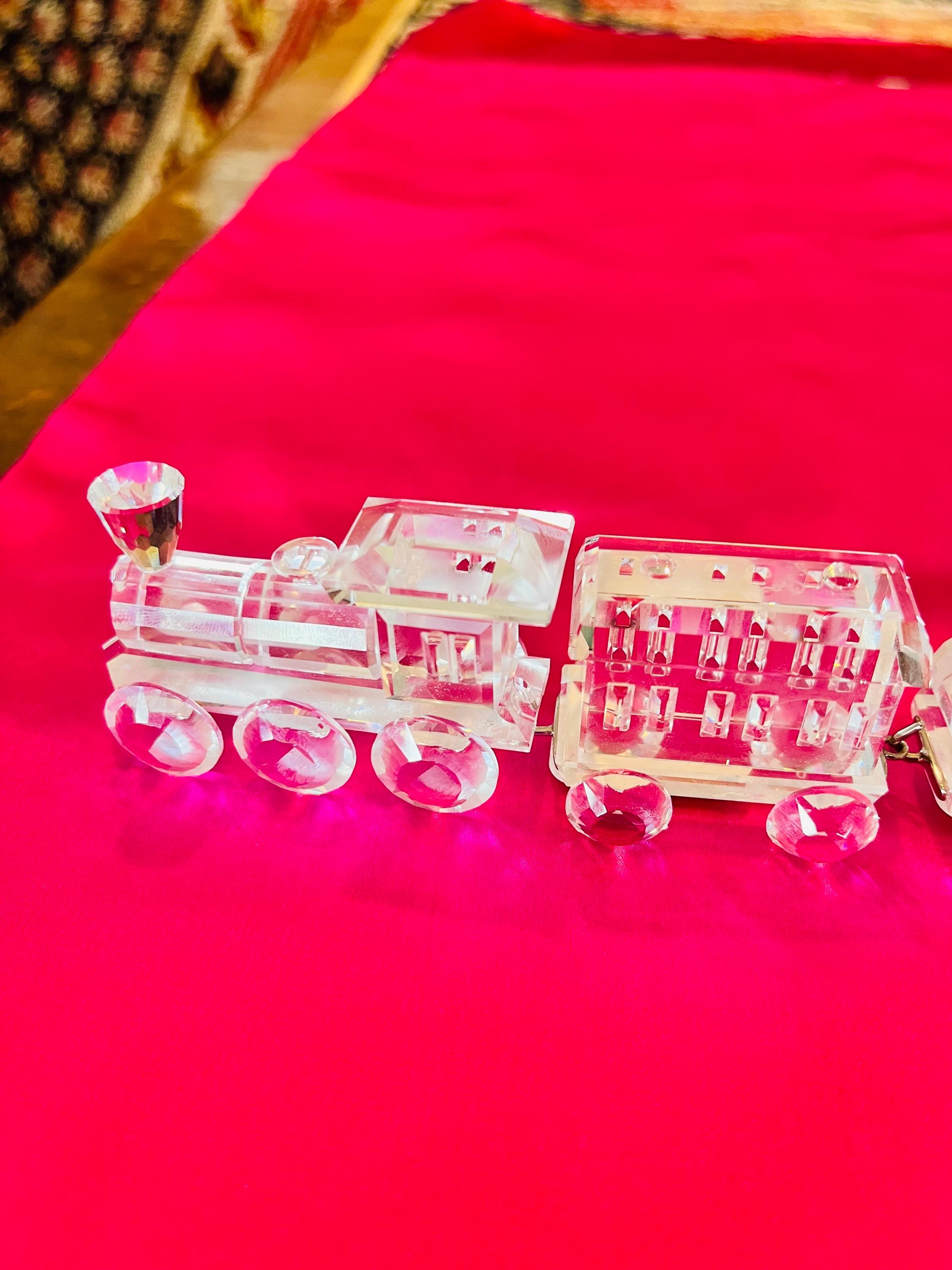 Swarovski Figurine Silver Crystal Train With Mirror, 5 Pieces in