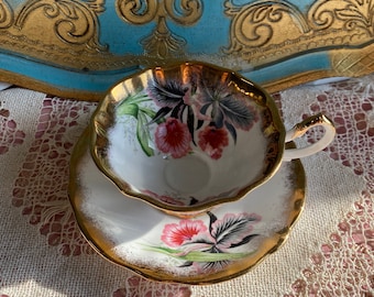 Vintage Queen Anne Lily of the Valley Tea Cup and Saucer With Gold