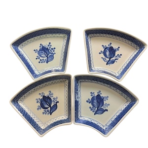Royal Copenhagen Tranquebar 4.75&quot; set of four Blue irregular small sauce dishes, serving dishes, vintage Royal Copenhagen/Aluminia