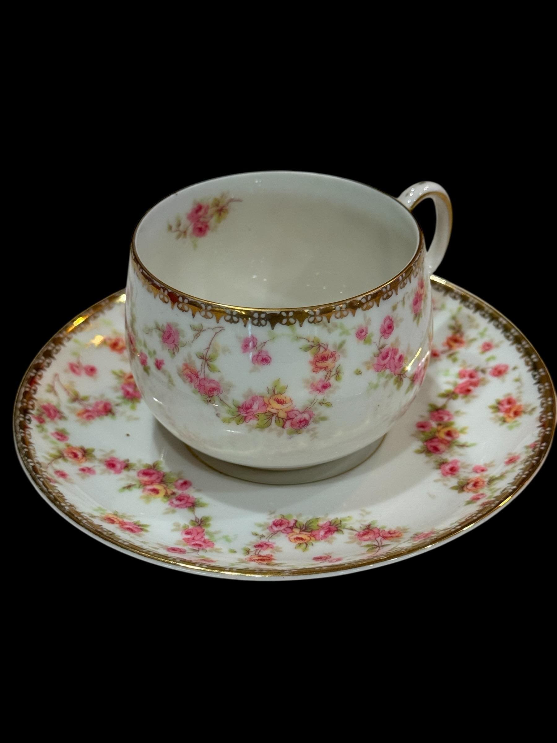 M Z Austria Bridal Rose Tea Cup and Saucer Set, Pink and Yellow