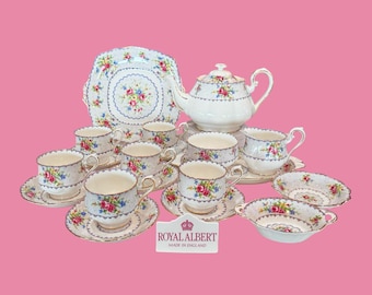 Juego de té de la tarde Royal Albert Petit Point (juego de 20 piezas) para 6 personas, porcelana fina, Inglaterra. En perfecto estado.