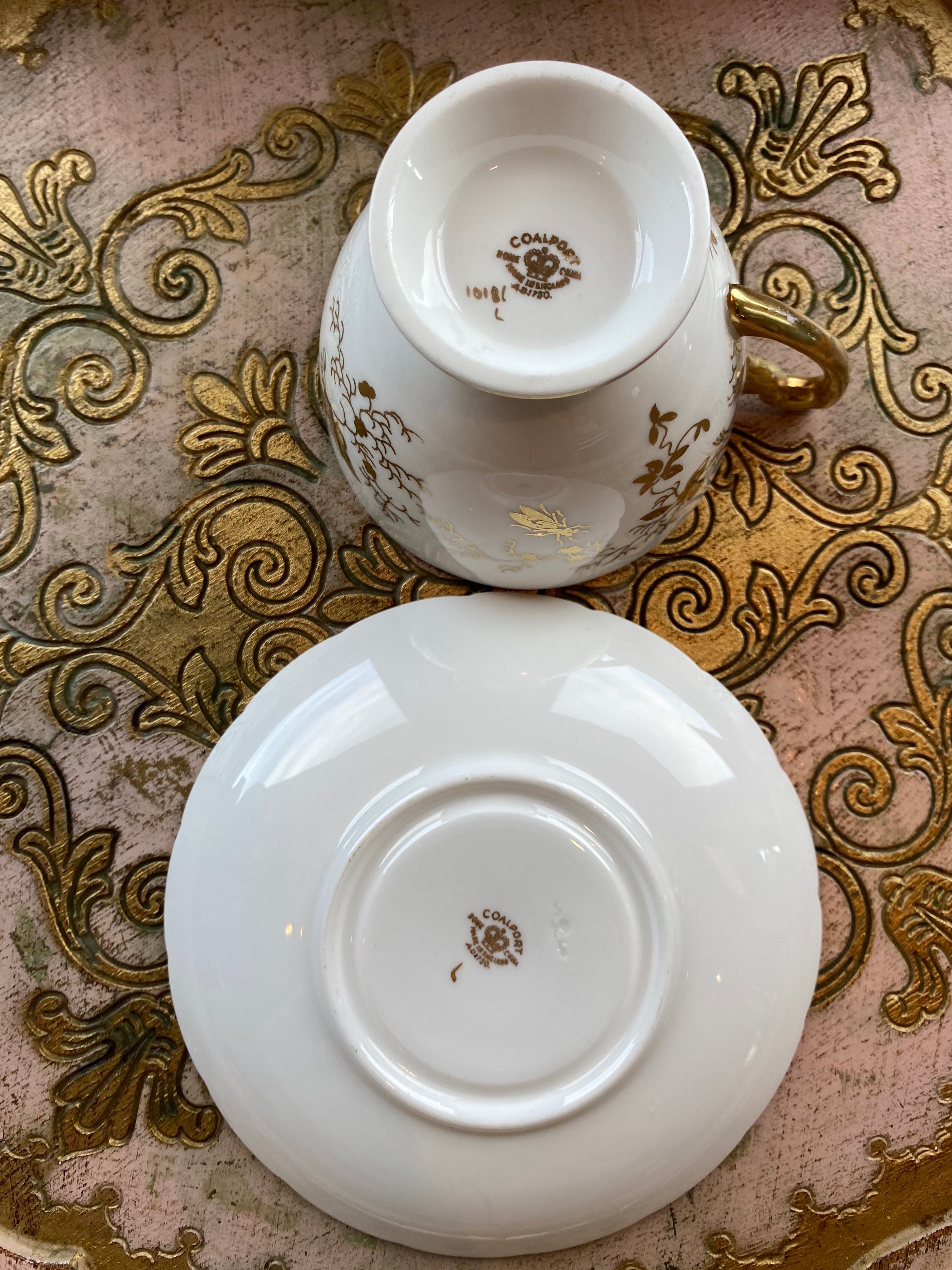 Vintage Coalport Cairo Gold Bird and Insect Tea Cup and Saucer and