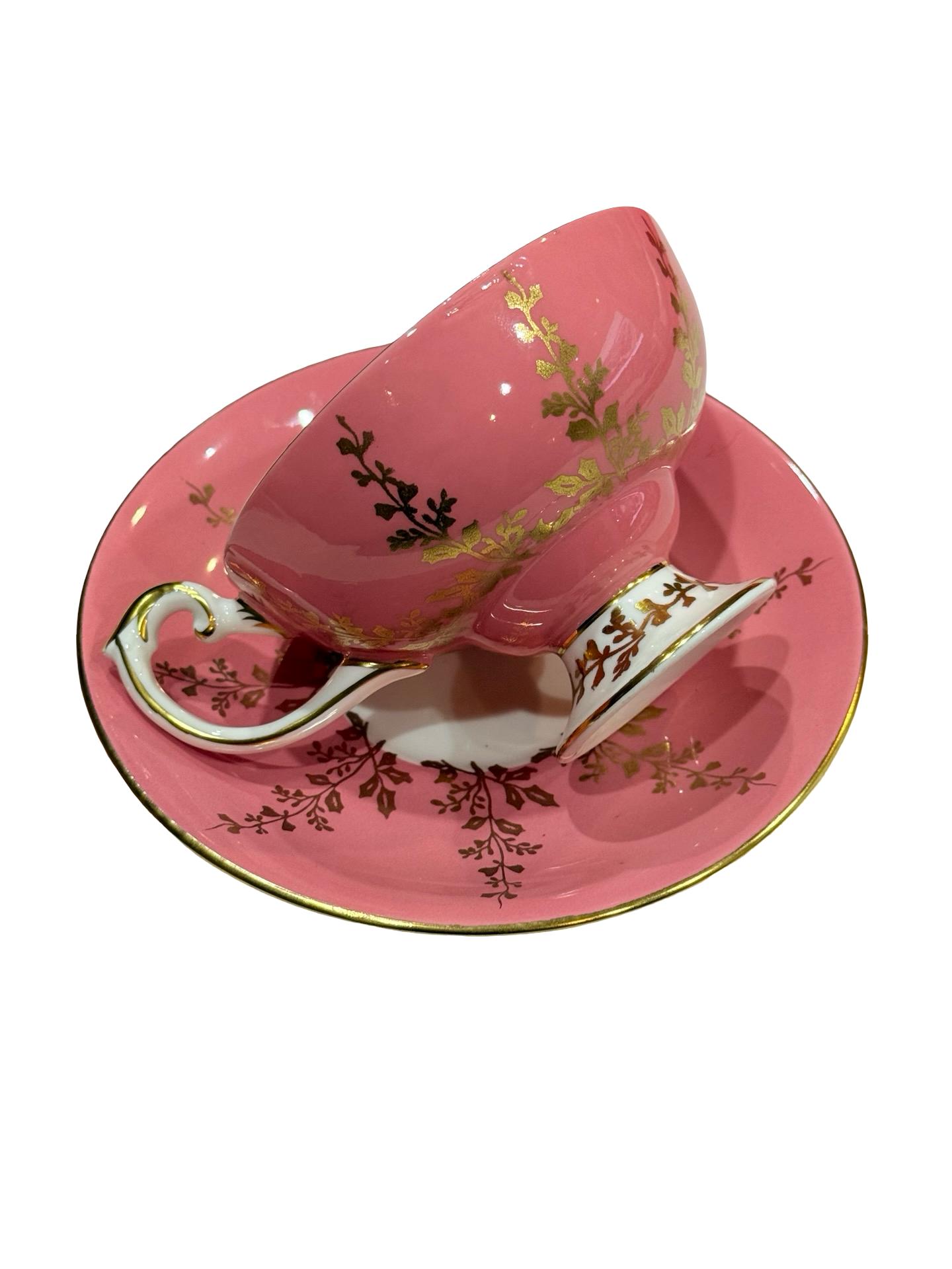 Aynsley Footed Pink Tea Cup and Saucer Set Bone China England. - Etsy