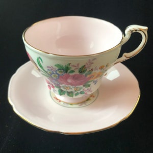 Vintage light Pink double warrant paragon tea cup and saucer with flowers, pink floral paragon tea set, collectible paragon