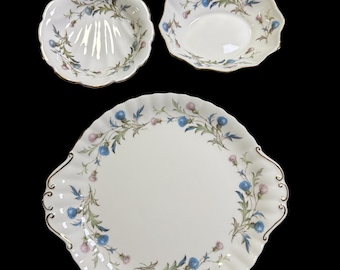 Juego de 3 Brigadoon vintage Royal Albert: porcelana de hueso con cardo escocés