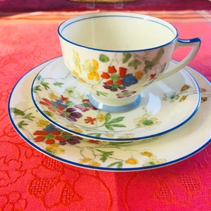 Antique Fenton handpainted tea cup and saucer with plate trio, hand painted tea set, made in England collectible bone china