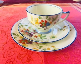 Antique Fenton handpainted tea cup and saucer with plate trio, hand painted tea set, made in England collectible bone china