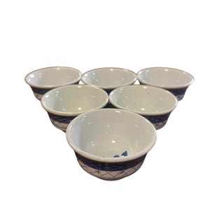 Royal Copenhagen Tranquebar Blue set of 6 small cups 1.25&quot; T, vintage Royal Copenhagen/Aluminia Danish, serving dish, Denmark Pottery