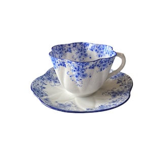 Vintage Shelley collectible dainty blue tea cup and saucer, English bone china, gift for her, Shelley collector