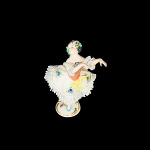 As is Antique Dresden porcelain figurine hand painted lace dancer ballerina Germany, beautiful antique Dresden figurine gift.