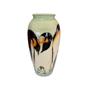 Moorcroft Pottery Penguins pattern Vase 10” Height limited edition 39/350, very collectible Moorcroft vase.