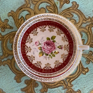 Red royal Stafford cabbage rose tea cup and saucer, gift teacup for her, wedding gift