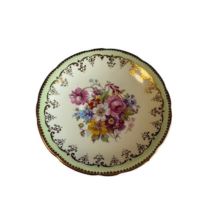 Aynsley green border pink floral centre saucer only, orphan saucer, replacement saucer