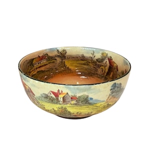 Antike Royal Doulton Keramik Englisch Countryside großen Fuß Schalen 8 ”D England Anfang des 20.Jahrhunderts. Sammlerstück.