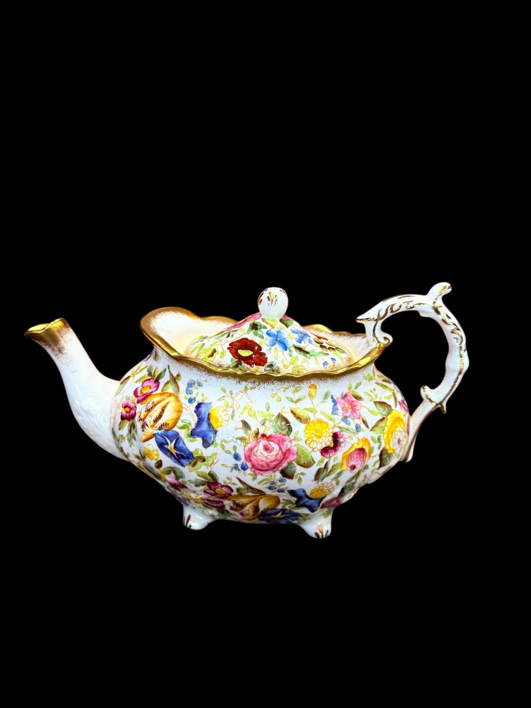 As is Hammersley Queen Anne Pattern Large Hand Painted Tea Pot Bone ...