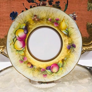 Vintage Foley bone china England Handpainted plate with fruit design 8”, cabinet plate, fruit themed bone china, collectible plate