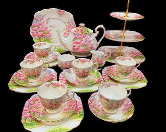 18 Piece Royal Albert Blossom Time Dessert Set With Large Teapot