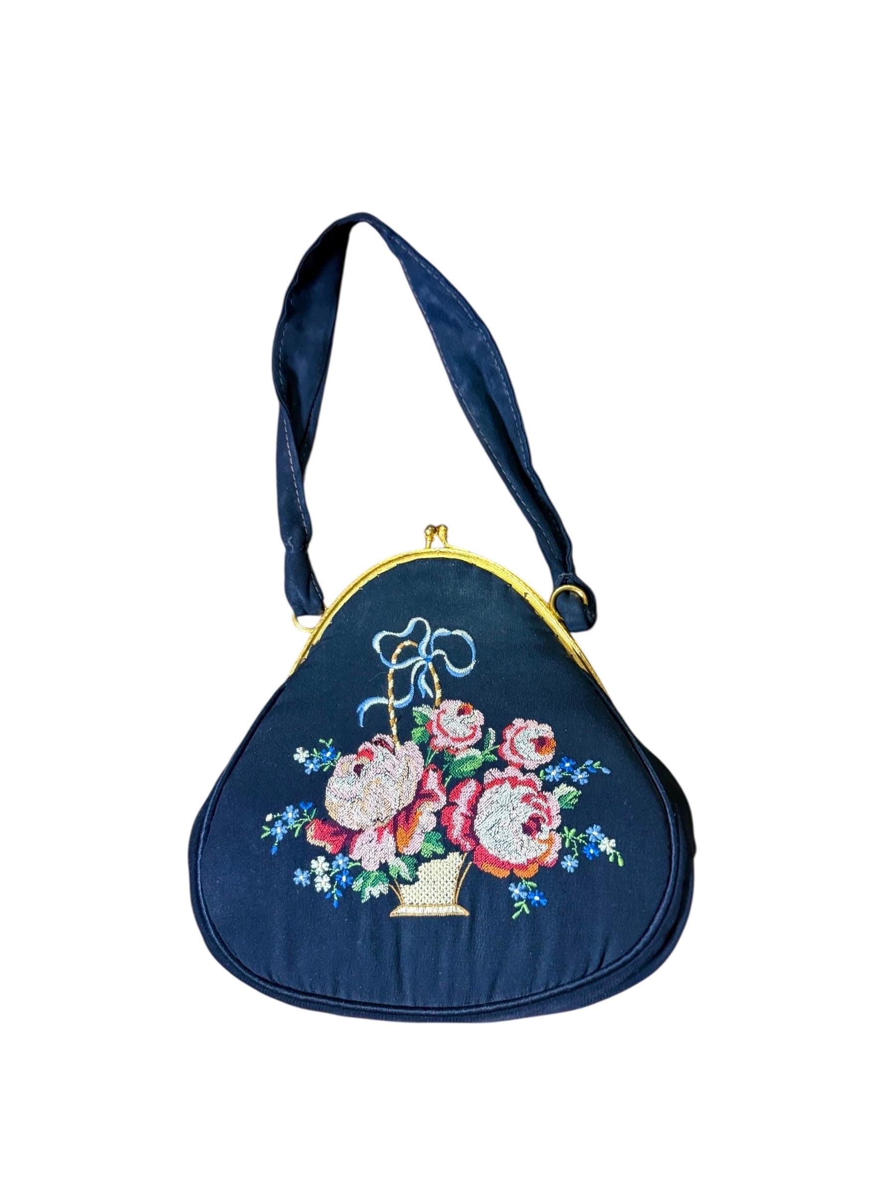 Sac à soufflet / pochette vintage simili bleu 1960