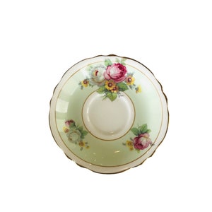 Vintage replacement double Paragon light green with roses saucer orphan bone china England, replacement Paragon saucer.