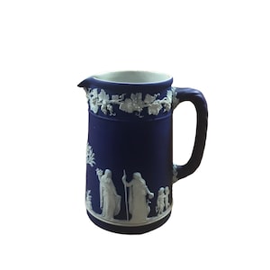 Vintage Wedgwood dark blue Jasper ware 1930’ milk creamer pitcher / jug 5.25” made in England, collectible Wedgewood Jasper ware gift.
