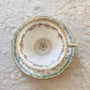 Beautiful Haviland Limoges French F. Schultze importers Cincinnati swag Garland pink flowers tea cup and saucer, France. Gift for her,