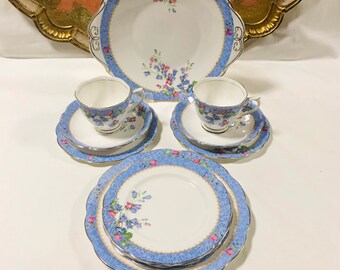 Vintage 12 pieces Royal Albert Harebell tea set, tea cup saucer, Crown China England. Cake plate, side plates, afternoon tea gift.