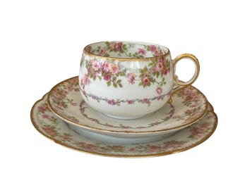 Vintage French Limoges różowy spodek do filiżanki do herbaty z różową różą, zestaw do herbaty z różową różą prezent dla niej