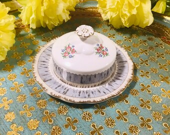 Burriera vintage Royal Albert Silver Birch con coperchio in porcellana Bone China, Inghilterra, pezzo da portata, regalo per lei, porcellana da collezione