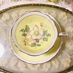 Vintage Paragon yellow with flowers tea cup and saucer bone china England, gorgeous gift for her.