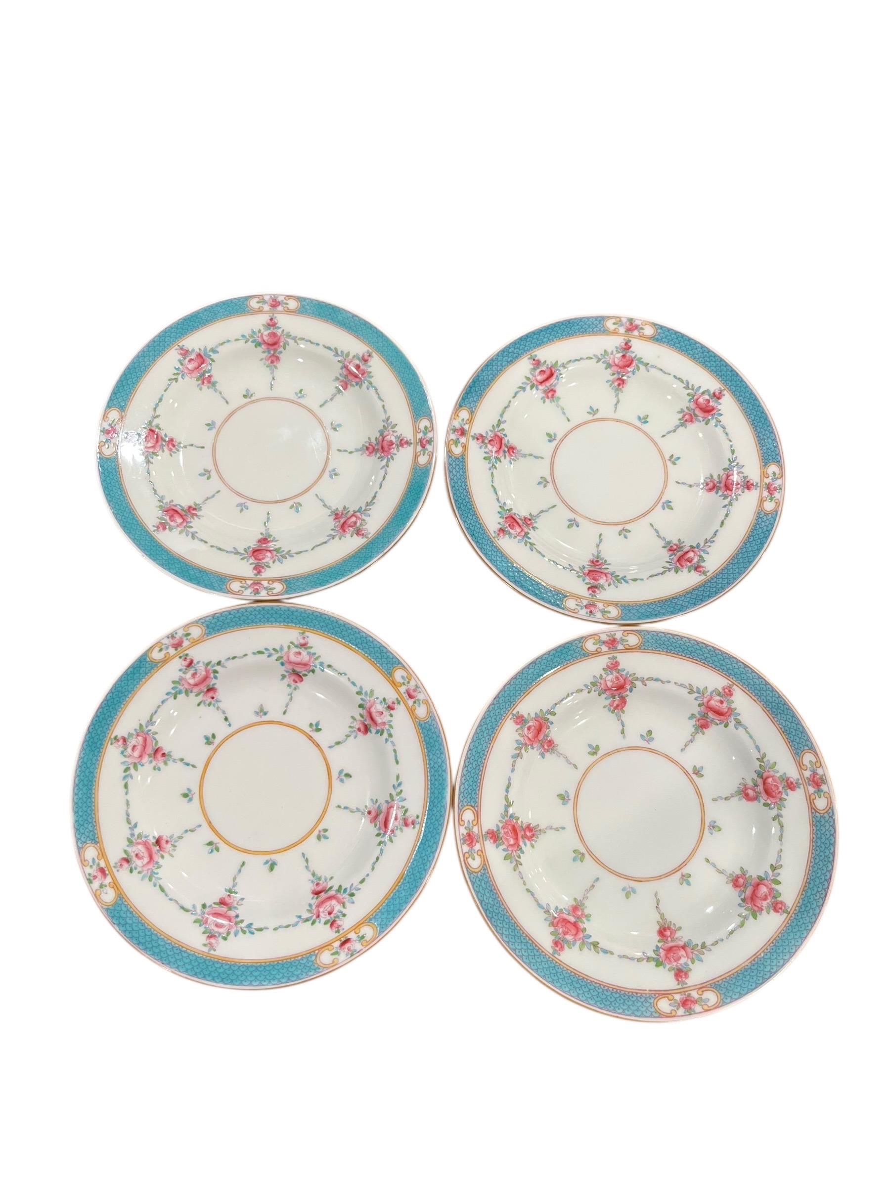 Set of Four Minton Blue Persian Rose Handpainted 6” Side or Salad