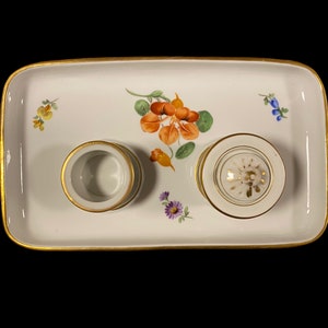 As is - antique Meissen Handpainted Ink well floral pattern, European antique set