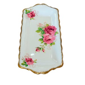 Royal Albert American Beauty Sandwich Tray 11 1/4” L bone china England, beautiful pink rose sandwich plate vintage English serving piece.