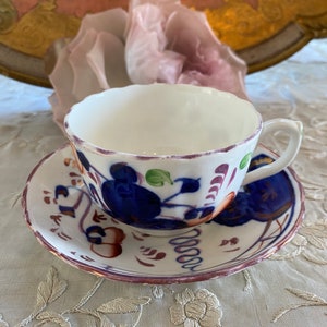 Antique blue English tea cup and saucer, rare antique bone china, tea set gift for her antique tea set