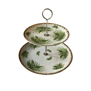 Vintage G C Japan Fine China Handpainted double layered cake stand lily of the valley, afternoon tea
