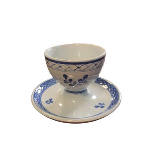 Royal Copenhagen Tranquebar Blue 2&quot; large egg cup with under plate, vintage Royal Copenhagen/Aluminia Danish, serving dish, Denmark Pottery