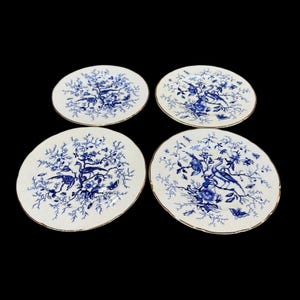Coalport Cairo blue bird Set of 4 Dessert Plates 6 1/2” diameter bone china England.