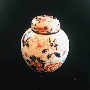 Beautiful Mason’s Mandarin ironstone covered jar, English antique pottery, antique mason gift, oriental blue Handpainted jar gift, collector