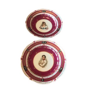A pair of Antique Italian Porcelain portrait Duc De Reichstadt and Marie Louise large bowls, rare collectible gift.