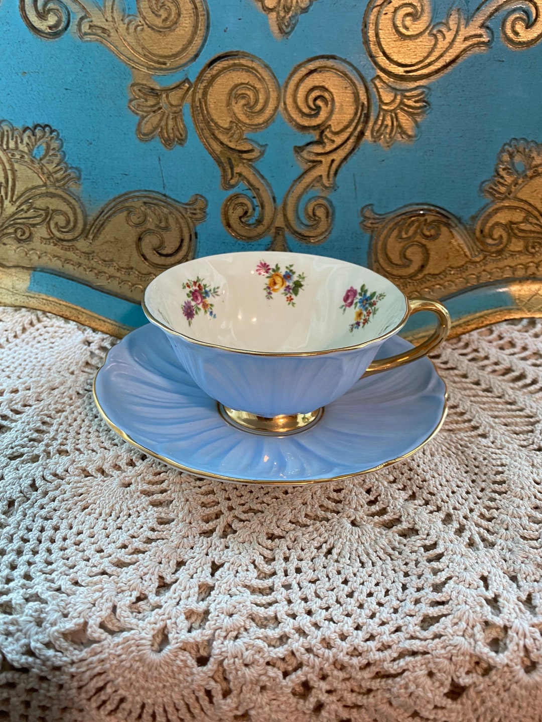 Rare Vintage Shelley Widemouth Blue Oleander Tea Cup and Saucer With